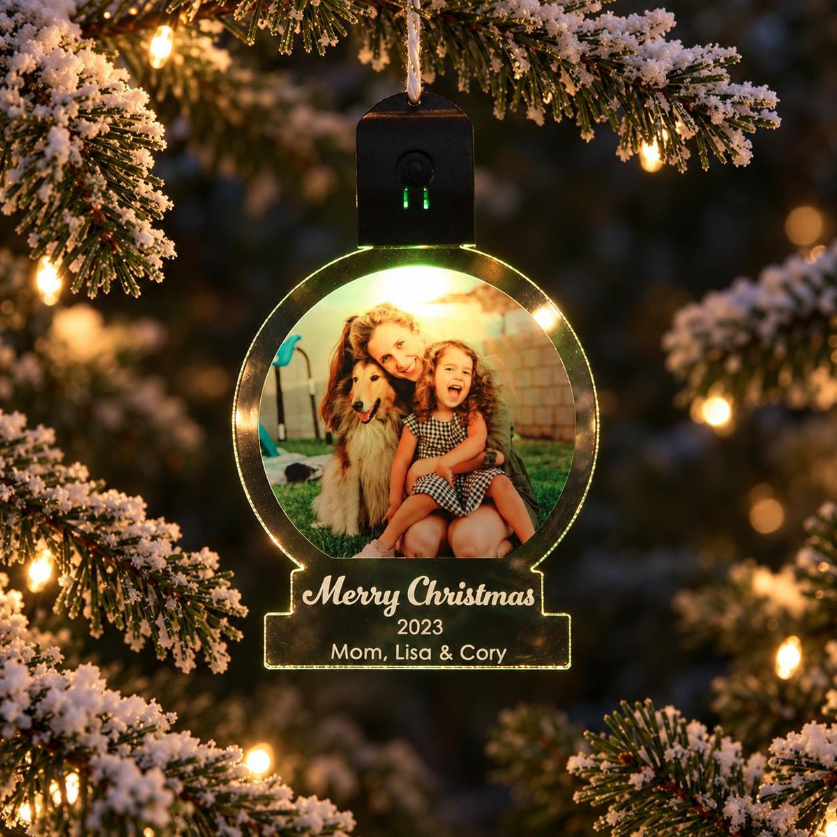 Custom Photo Snow Globe Ornament, LED Color Changing Christmas Ornament, Personalized Holiday Keepsake