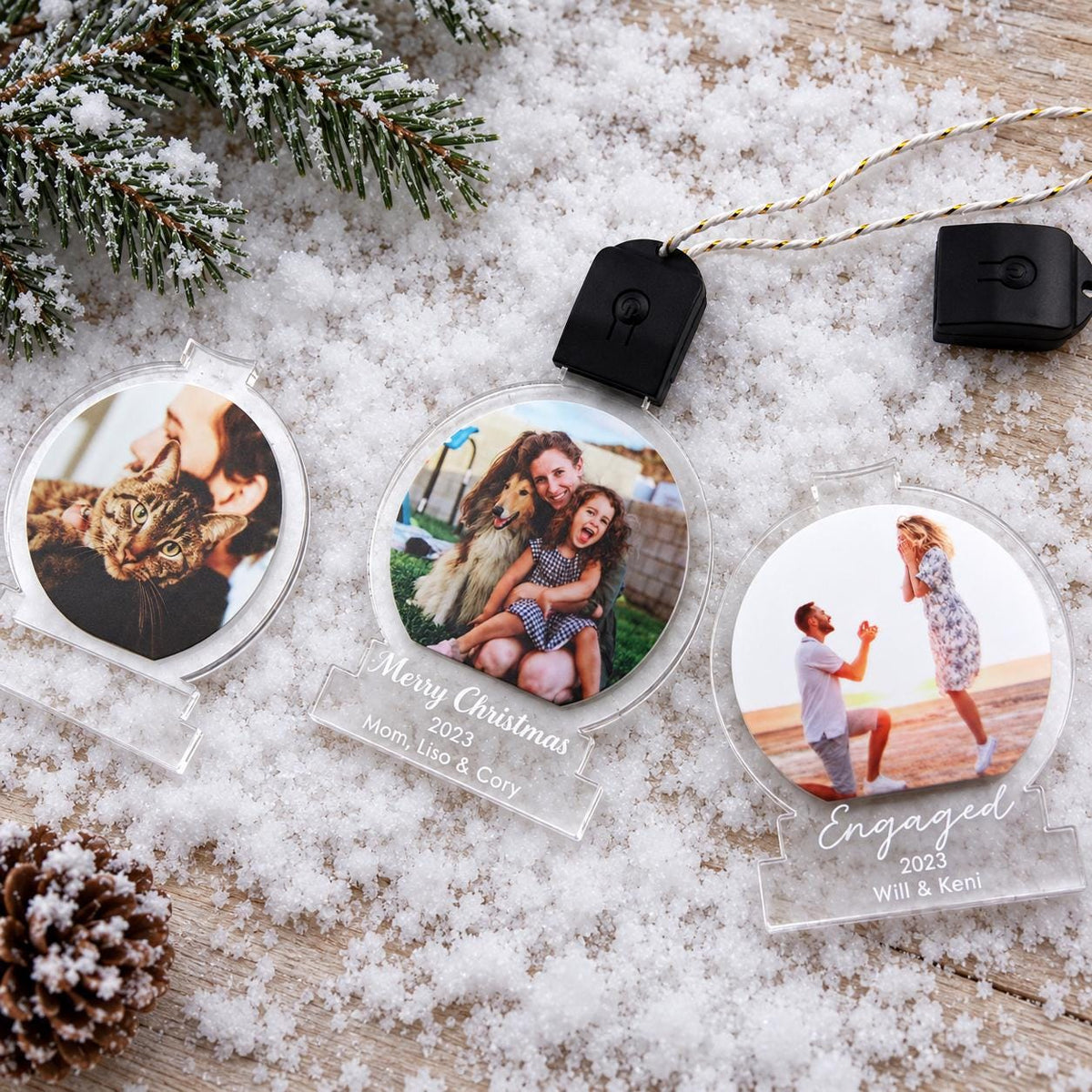 Custom Photo Snow Globe Ornament, LED Color Changing Christmas Ornament, Personalized Holiday Keepsake