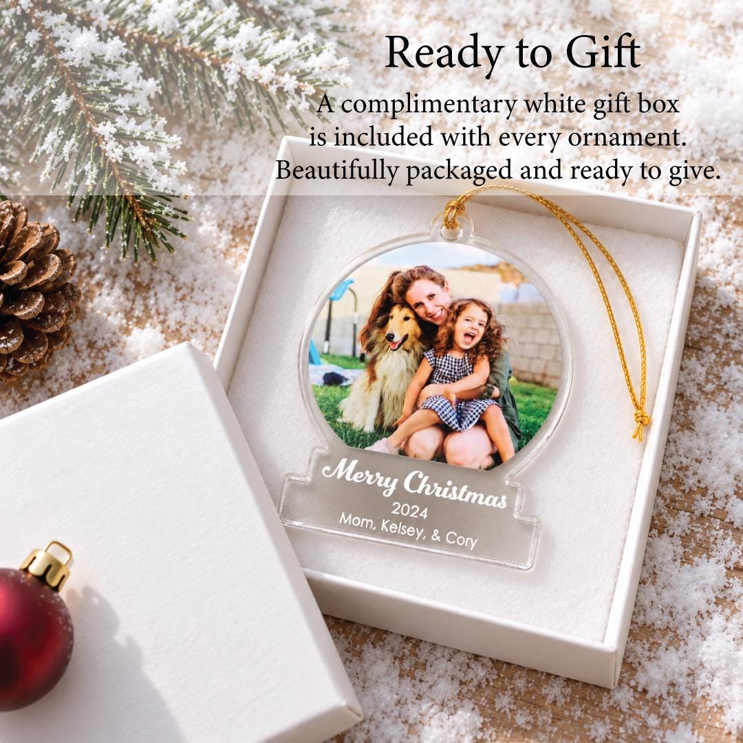 Custom Photo Snow Globe Ornament, LED Color Changing Christmas Ornament, Personalized Holiday Keepsake