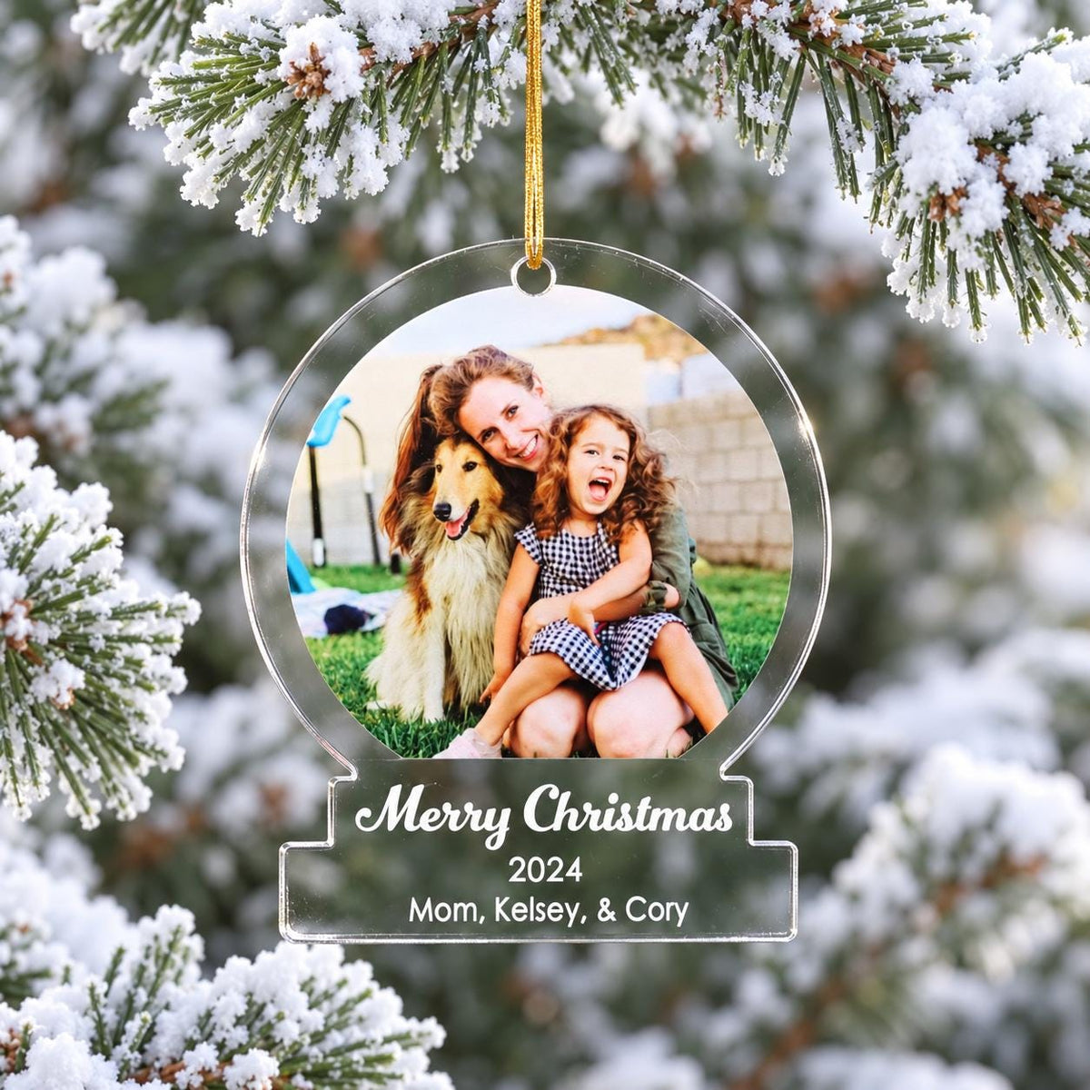 Custom Photo Snow Globe Ornament, LED Color Changing Christmas Ornament, Personalized Holiday Keepsake