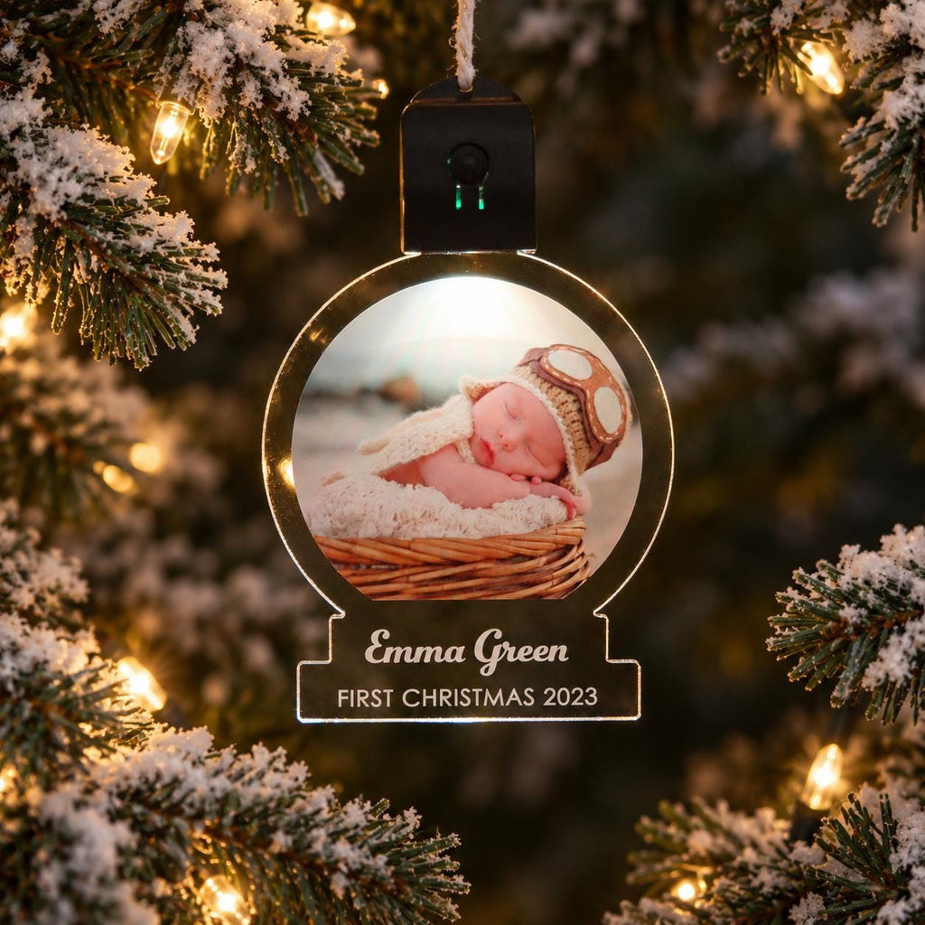 Custom Photo Snow Globe Ornament, LED Color Changing Christmas Ornament, Personalized Holiday Keepsake