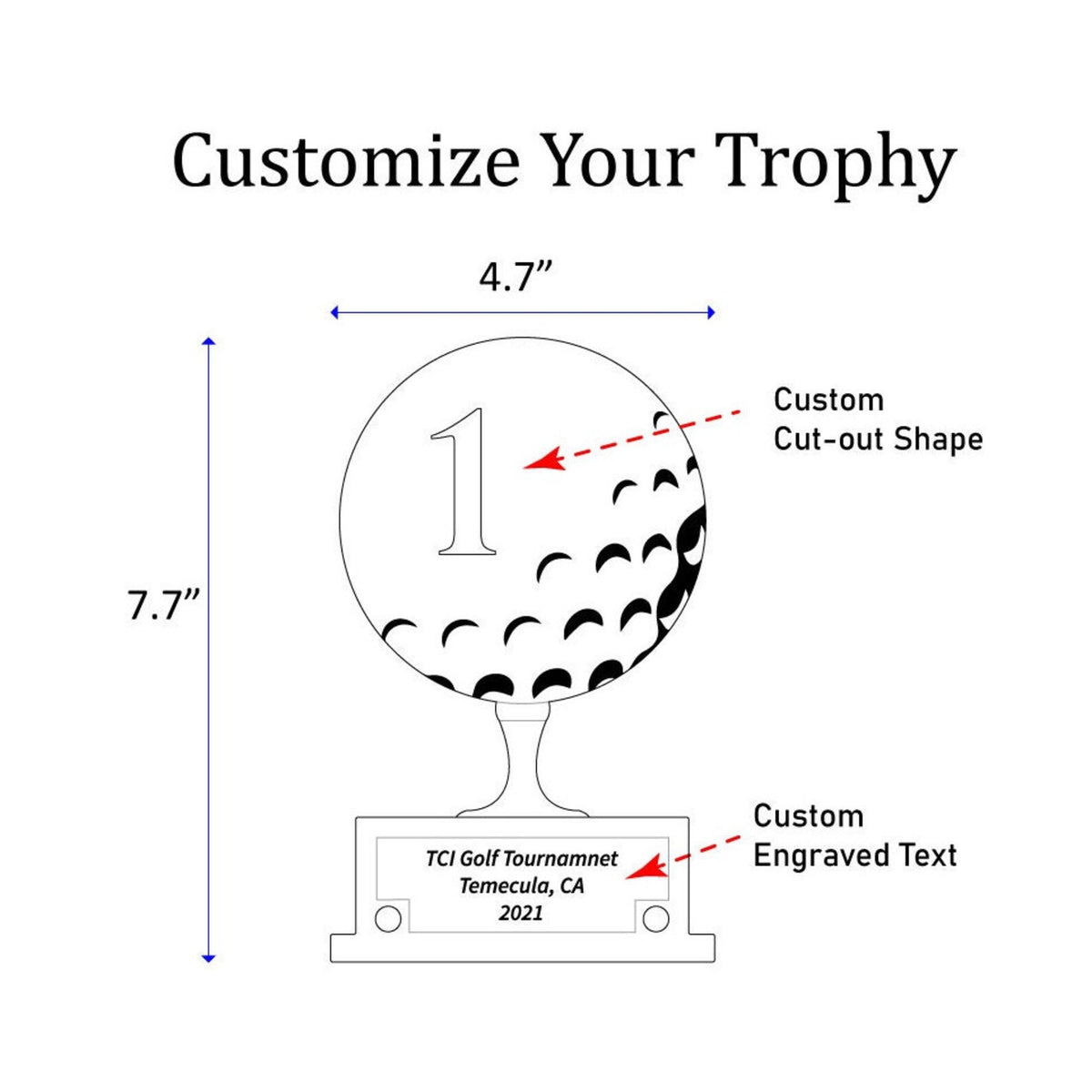 Custom Golf Trophy, Acrylic Golf Award, Engraved Wood Base, Personalized Tournament Trophy, Golf Prize, Corporate Golf Gift — photo 4