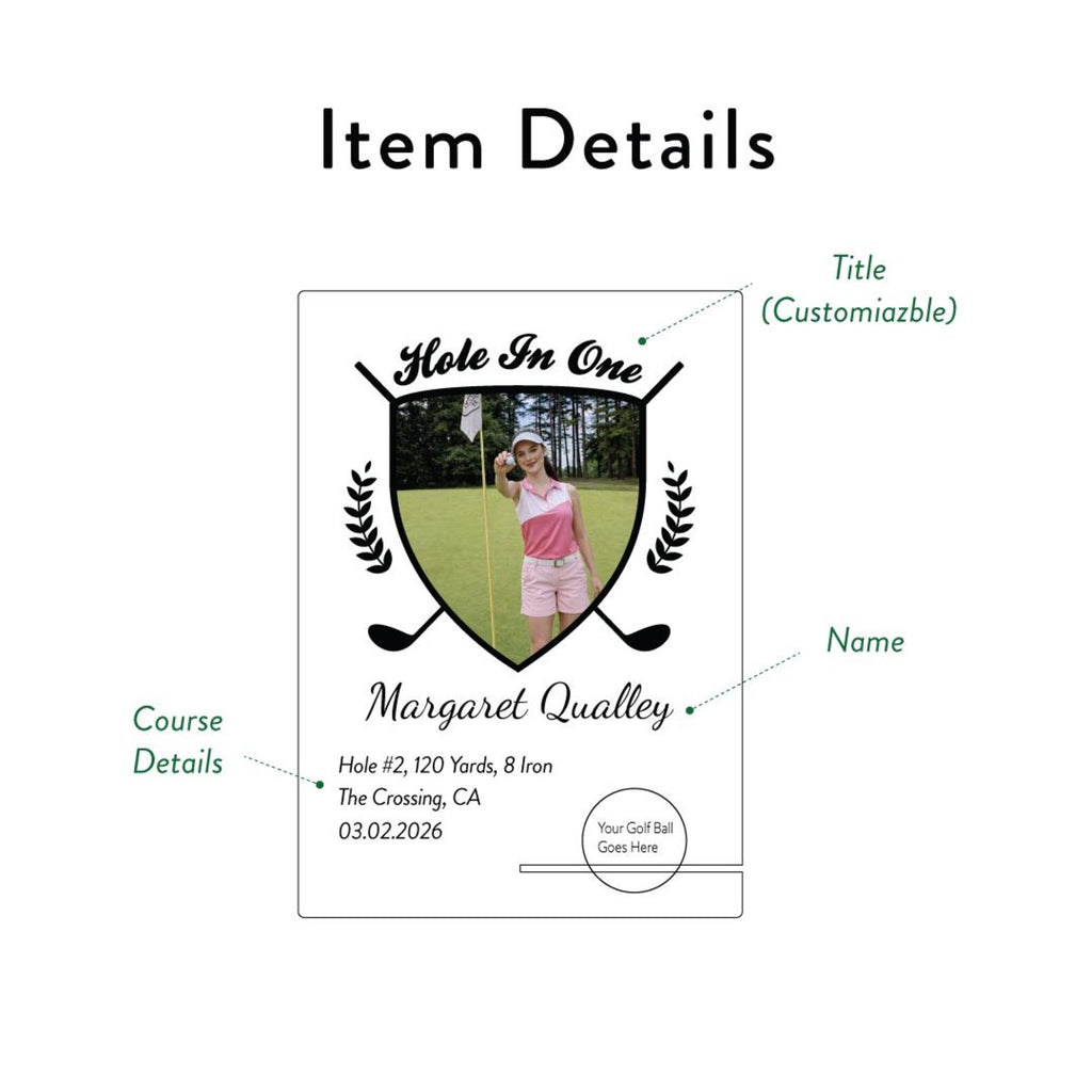 Hole in One Plaque | Golf Award Trophy | Custom Acrylic Golf Plaque | Golf Ball Display | Eagle, Albatross — photo 3