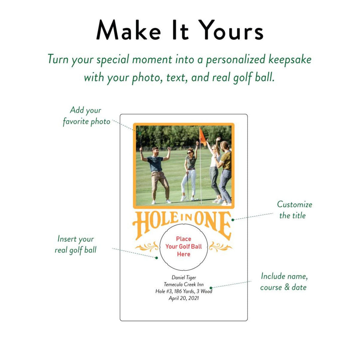 Personalized Hole in One Plaque with Golf Ball Holder, Custom Golf Gift, Hole in One Display, Golfer Gift — photo 6