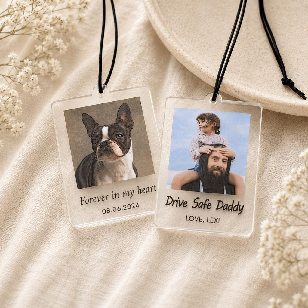 Personalized Acrylic Photo Car Mirror Tag, Drive Safe Keepsake — photo 4