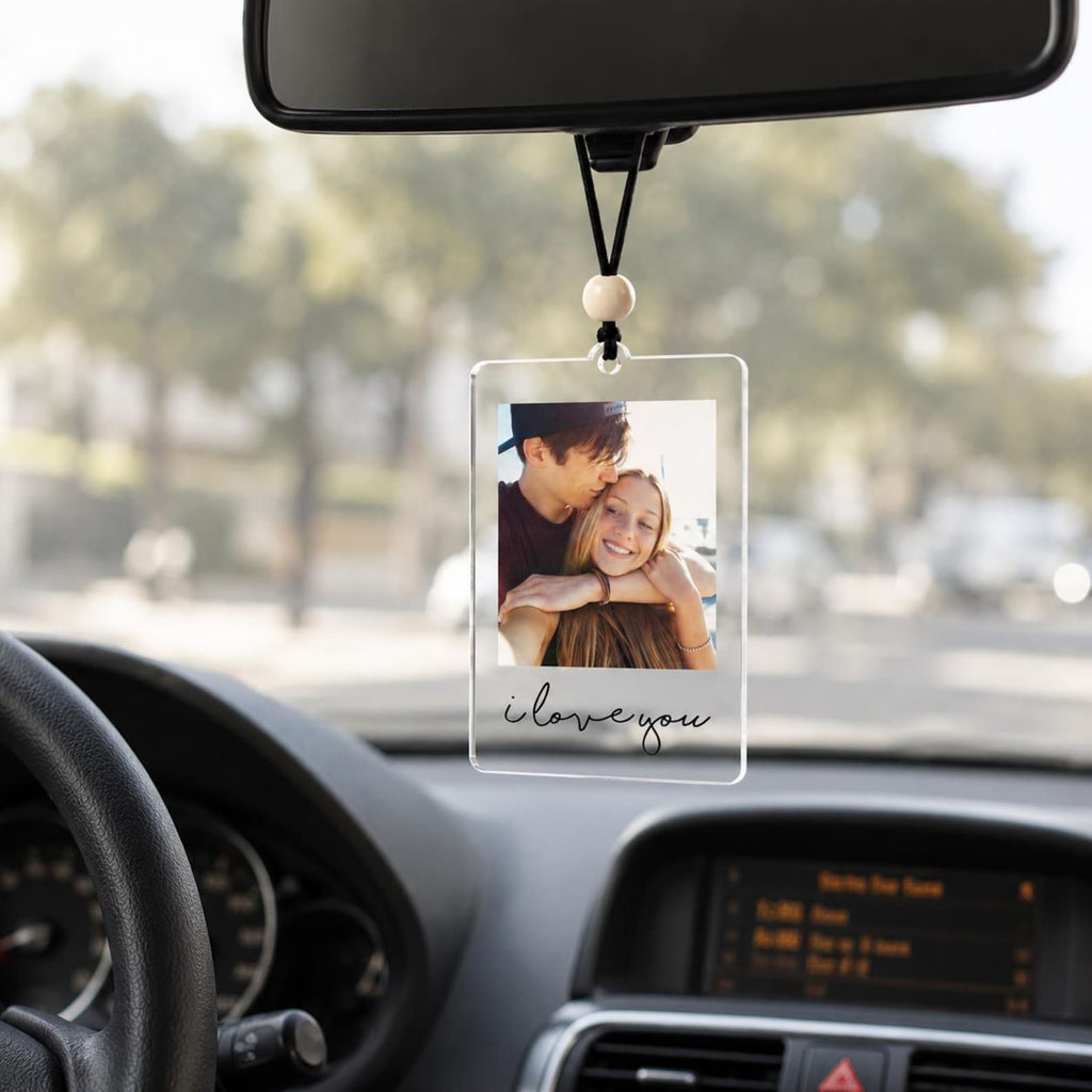 Personalized Acrylic Photo Car Mirror Tag, Drive Safe Keepsake — photo 1