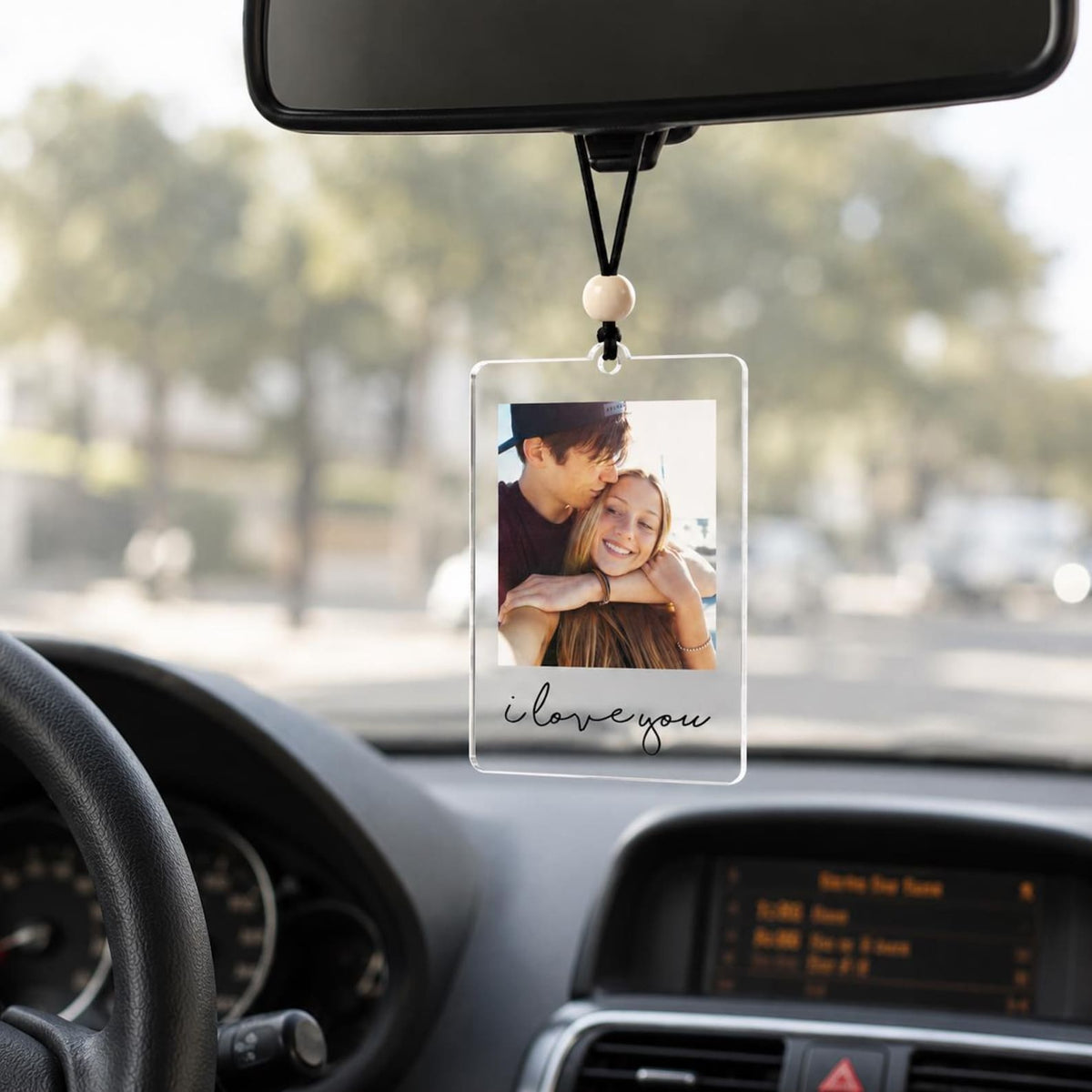 Personalized Acrylic Photo Car Mirror Tag, Drive Safe Keepsake — photo 1