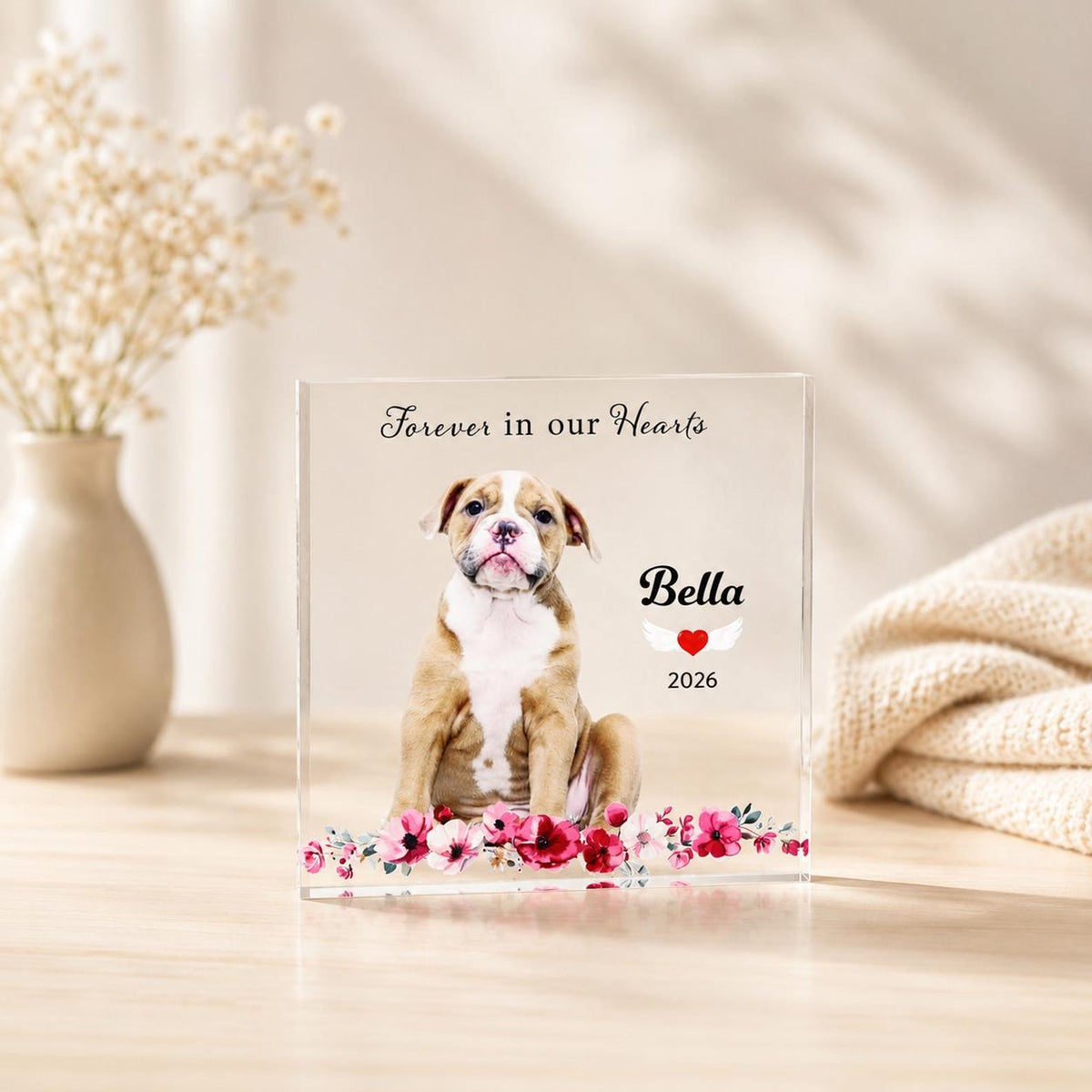 Personalized Pet Memorial Acrylic Block, Photo and Floral Design — photo 4