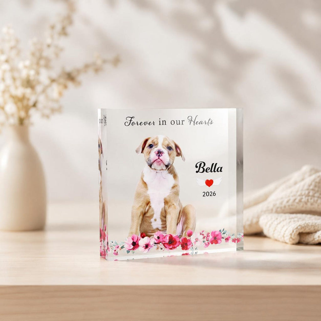 Personalized Pet Memorial Acrylic Block, Photo and Floral Design — photo 2