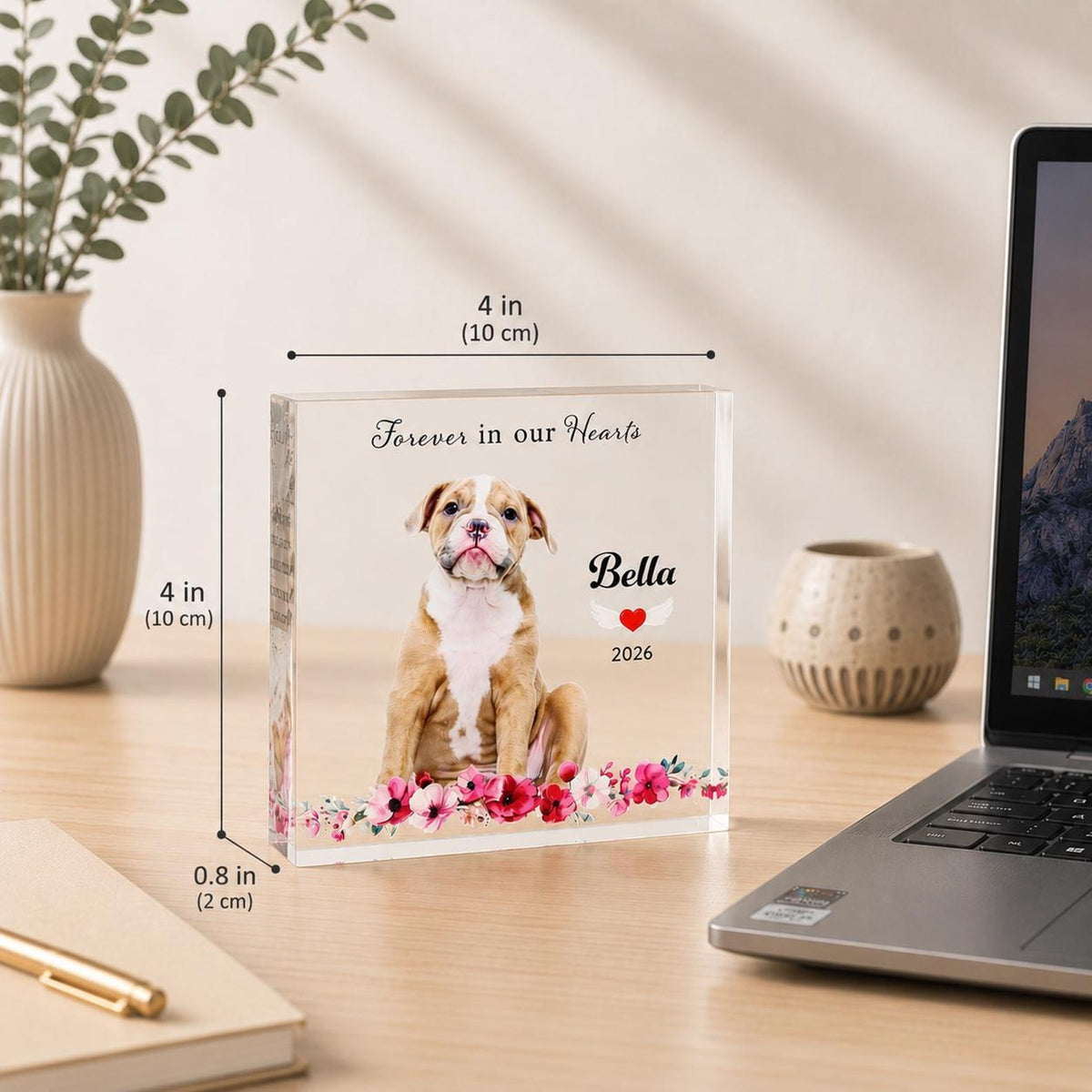 Personalized Pet Memorial Acrylic Block, Photo and Floral Design — photo 5