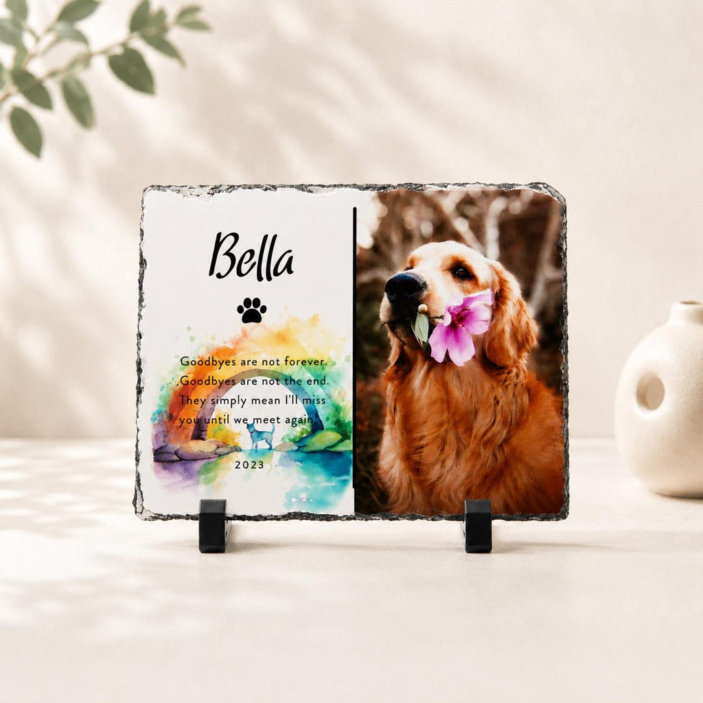 Personalized Pet Memorial Slate with Photo and Rainbow Bridge Design — photo 1