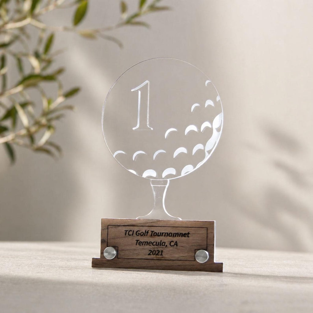 Custom Golf Trophy, Acrylic Golf Award, Engraved Wood Base, Personalized Tournament Trophy, Golf Prize, Corporate Golf Gift — photo 1
