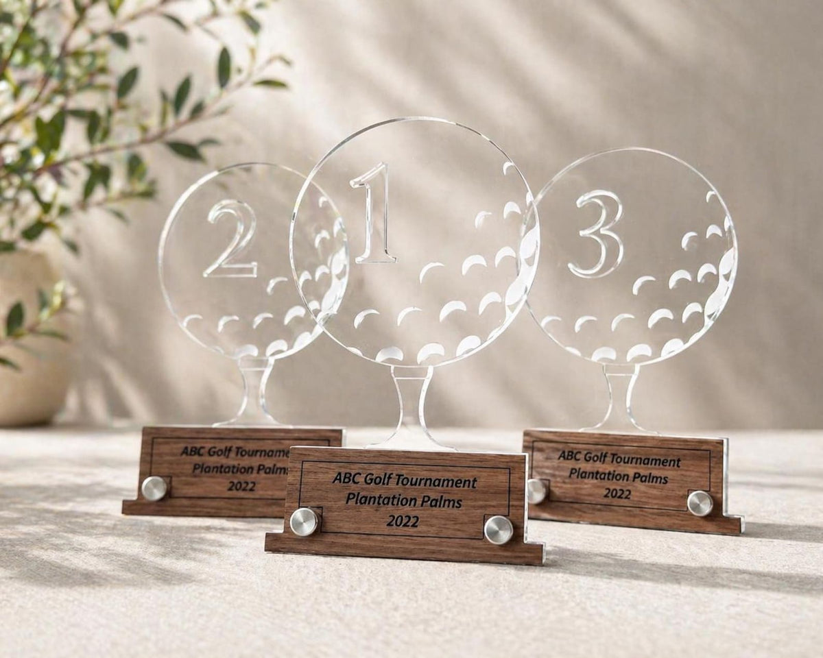Custom Golf Trophy, Acrylic Golf Award, Engraved Wood Base, Personalized Tournament Trophy, Golf Prize, Corporate Golf Gift — photo 2
