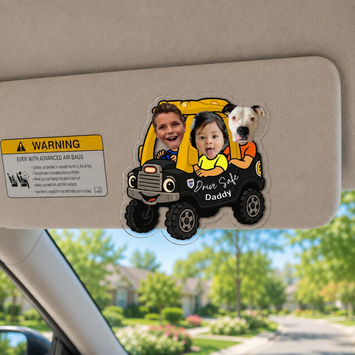 Drive Safe Daddy, Toy Truck, Custom Car Charm with Kids & Pet Faces — photo 3