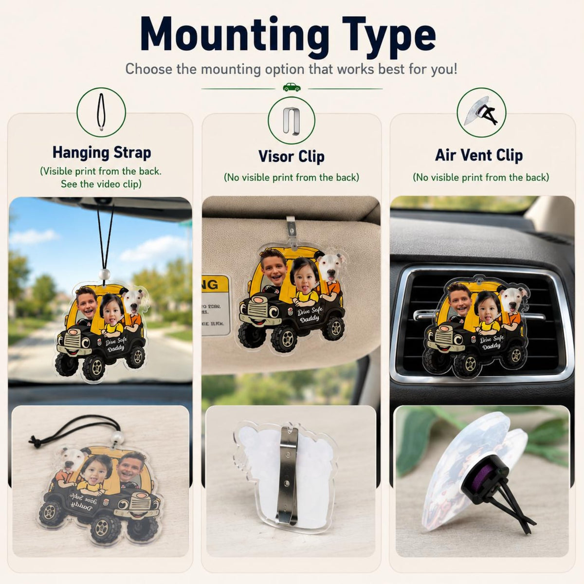 Drive Safe Daddy, Toy Truck, Custom Car Charm with Kids & Pet Faces — photo 7