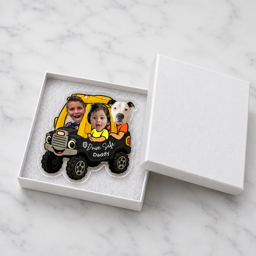 Drive Safe Daddy, Toy Truck, Custom Car Charm with Kids & Pet Faces — photo 8