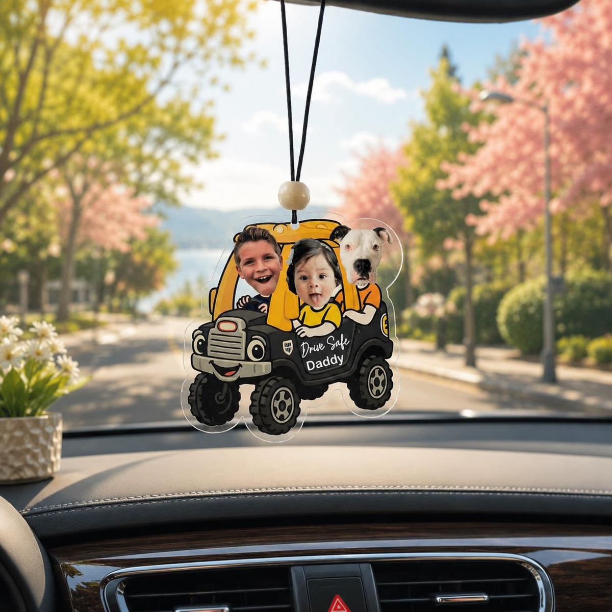 Drive Safe Daddy, Toy Truck, Custom Car Charm with Kids & Pet Faces — photo 1