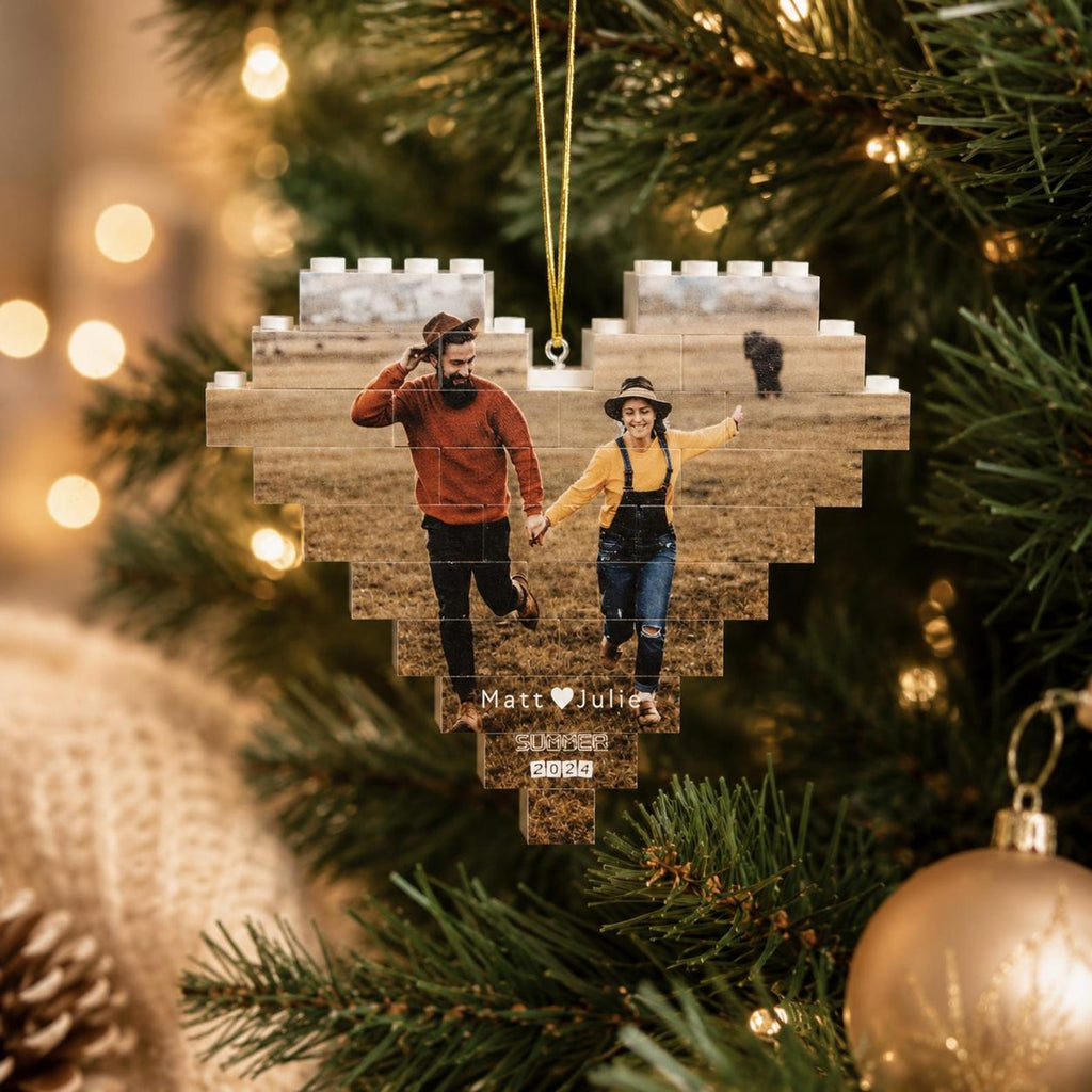 Custom Photo Building Block Ornament, Heart Brick Puzzle, Personalized Couple or Family Photo Gift — photo 8