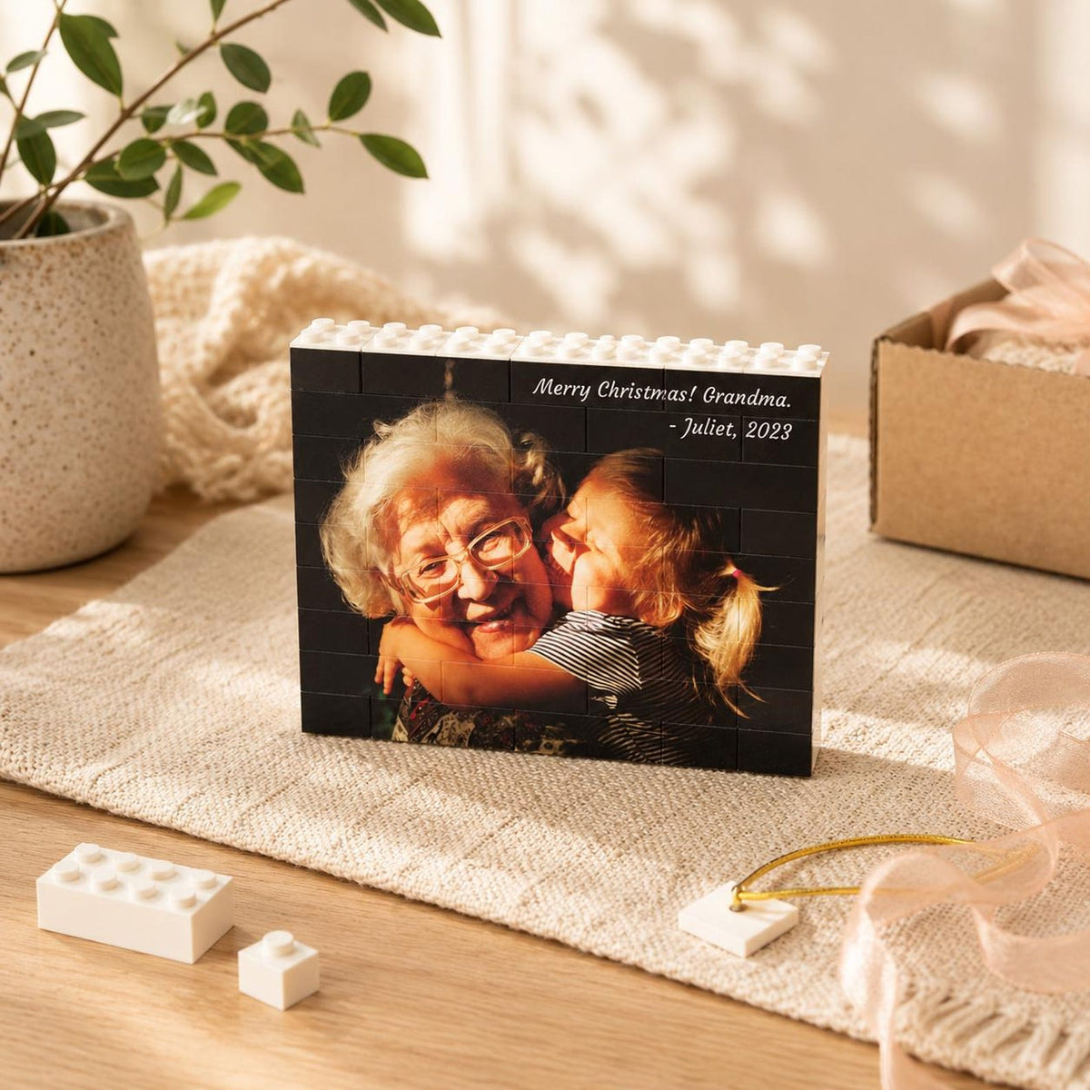 Custom Photo Building Block Ornament, Heart Brick Puzzle, Personalized Couple or Family Photo Gift — photo 5