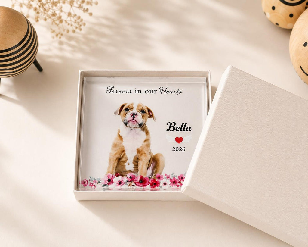 Personalized Pet Memorial Acrylic Block, Photo and Floral Design — photo 3