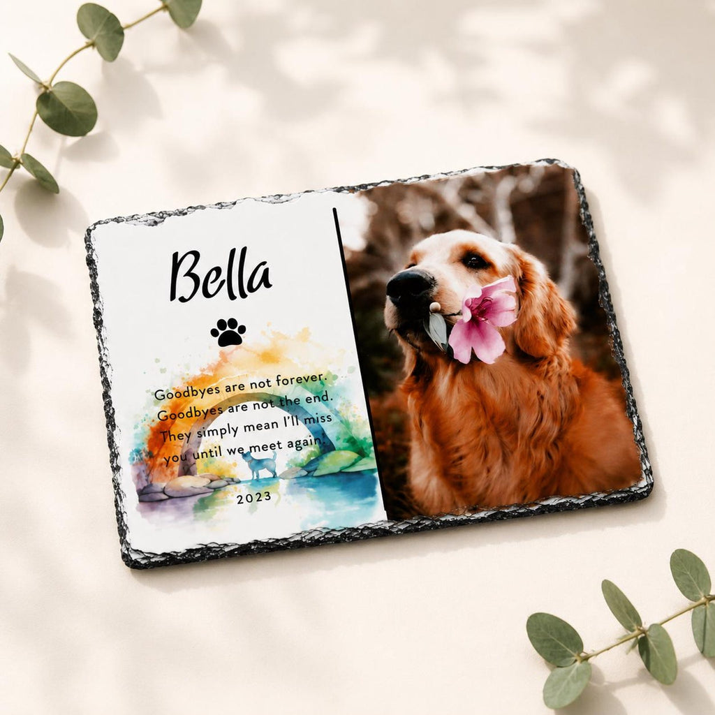 Personalized Pet Memorial Slate with Photo and Rainbow Bridge Design — photo 2