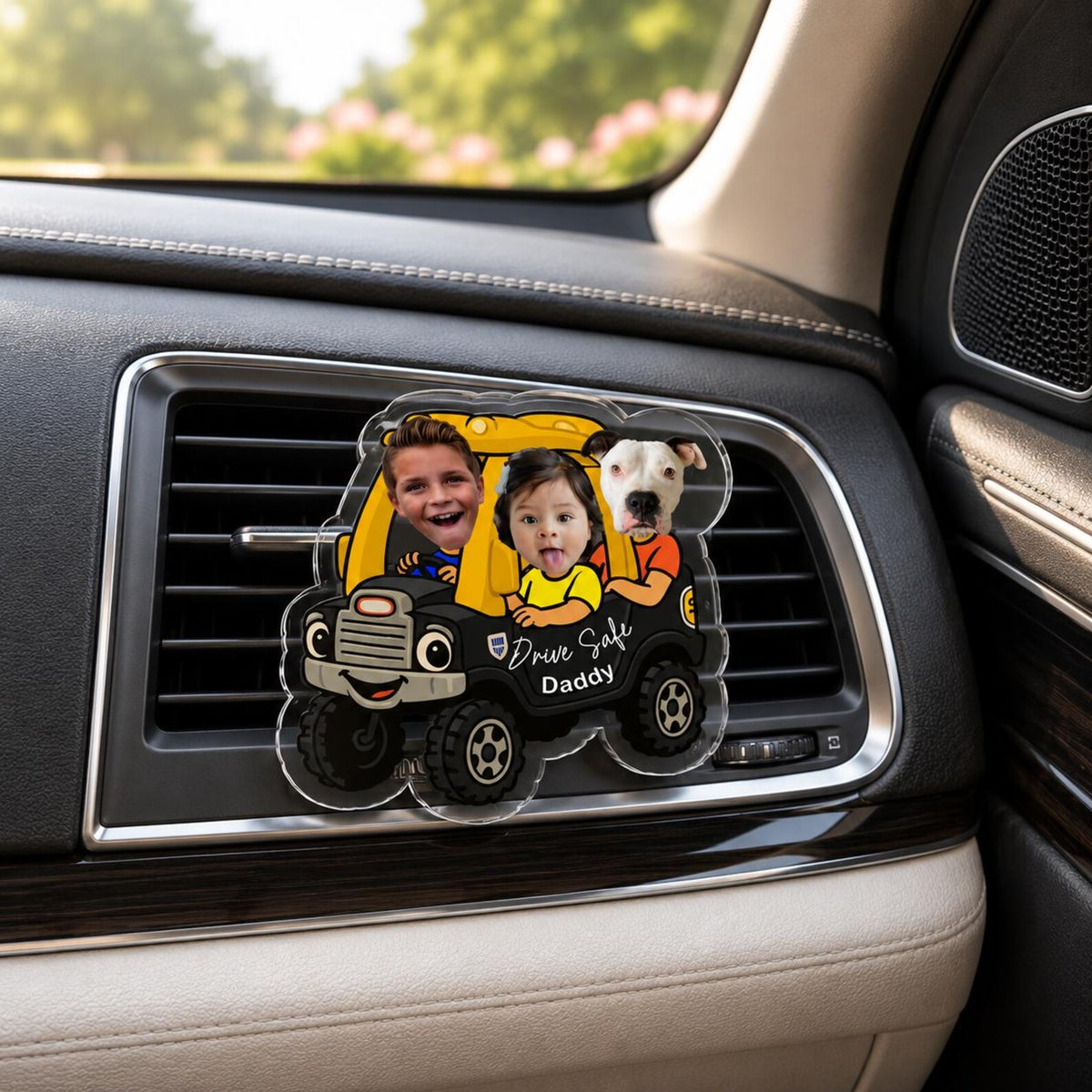 Drive Safe Daddy, Toy Truck, Custom Car Charm with Kids & Pet Faces — photo 4