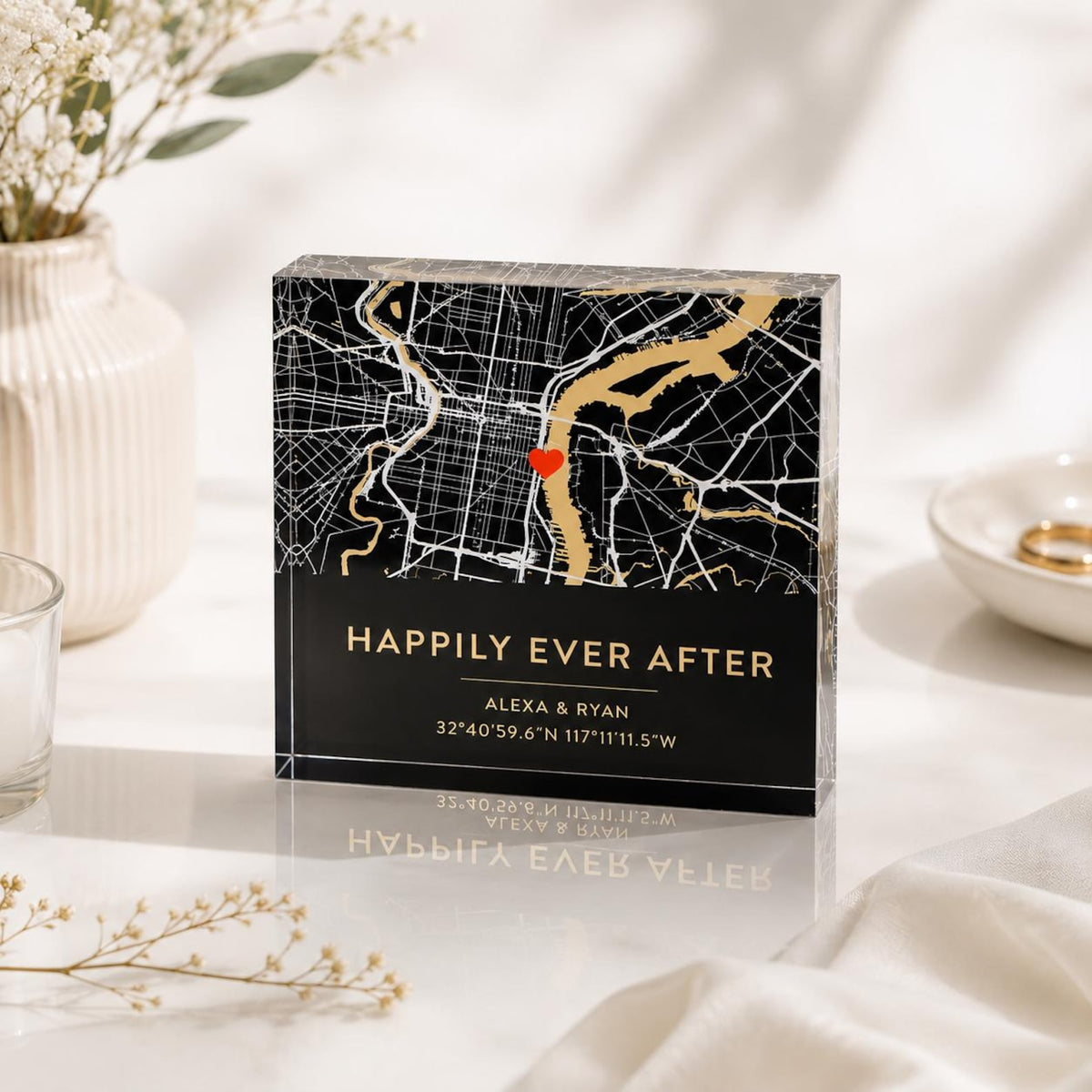 Personalized Date Map Acrylic Block - Commemorate Your Special Place — photo 1