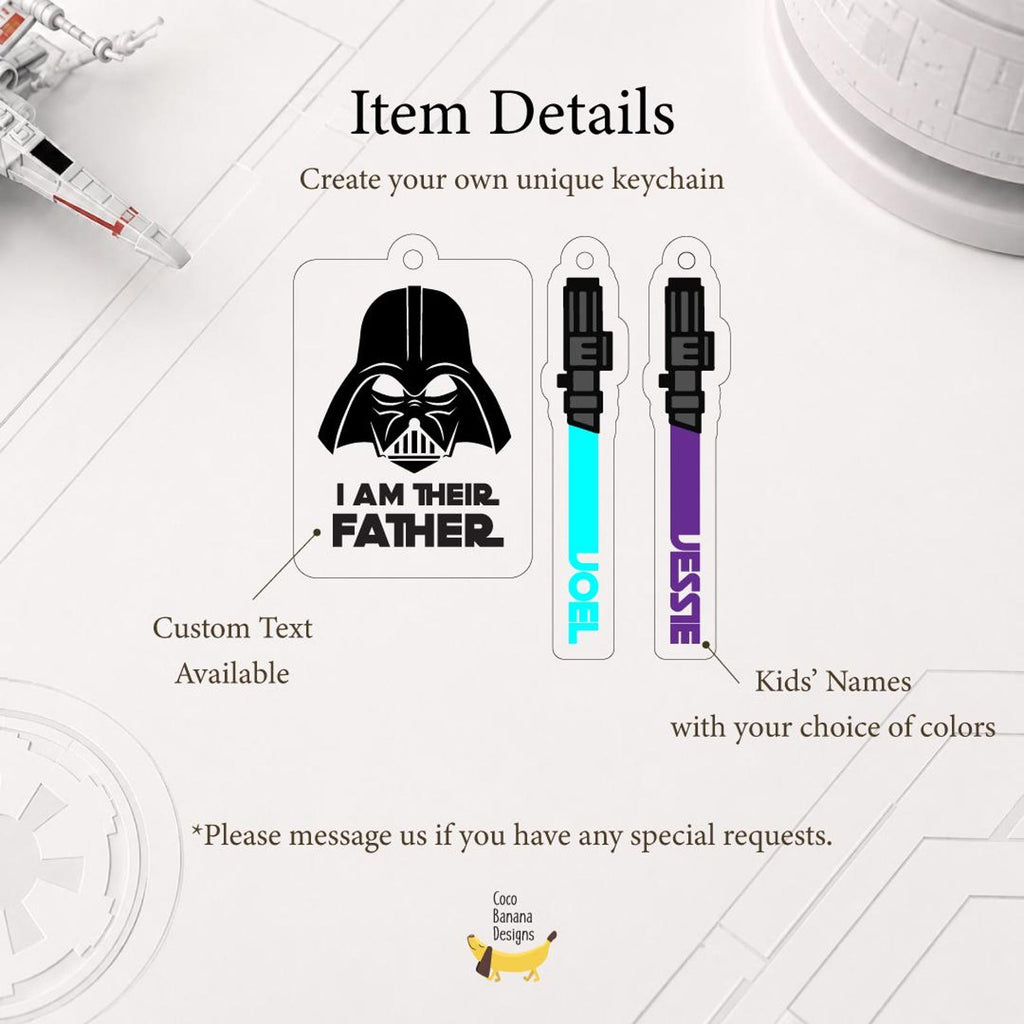 I'm Their Father Keyring, Personalized Name Keychain, Custom Name Lightsaber, Star Wars Keychain — photo 4