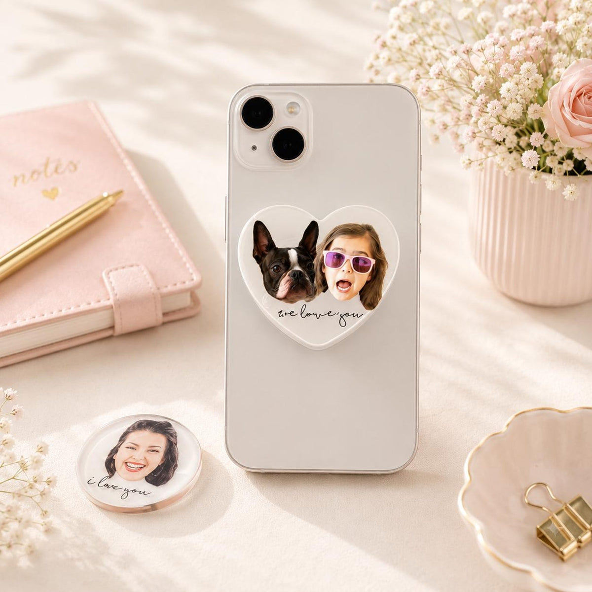 Custom Photo Phone Grip, Personalized Heart or Round Magnetic Phone Stand — photo 1