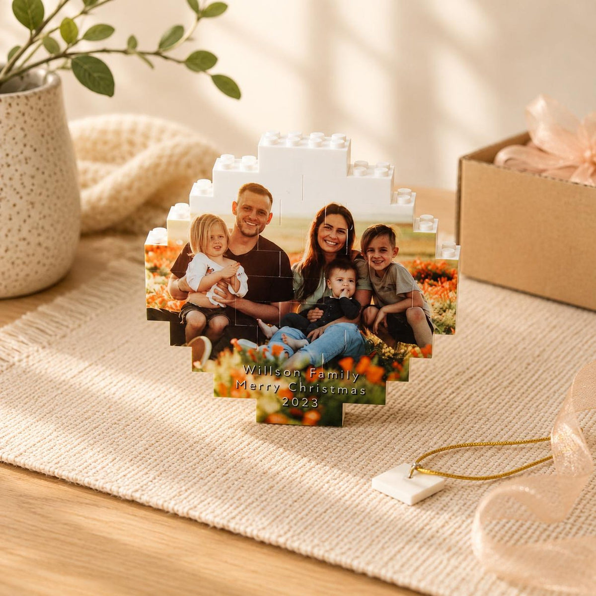 Custom Photo Building Block Ornament, Heart Brick Puzzle, Personalized Couple or Family Photo Gift — photo 6