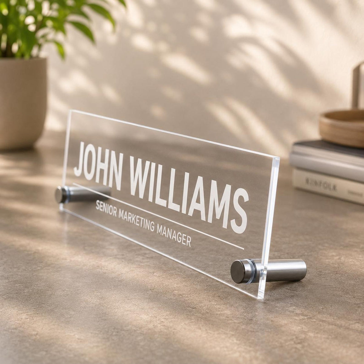 Personalized Acrylic Office Name Plate, Custom Desk Name Sign, Wall Mount Door Sign, Walnut Maple Wood Backing, Office Desk Decor — photo 7