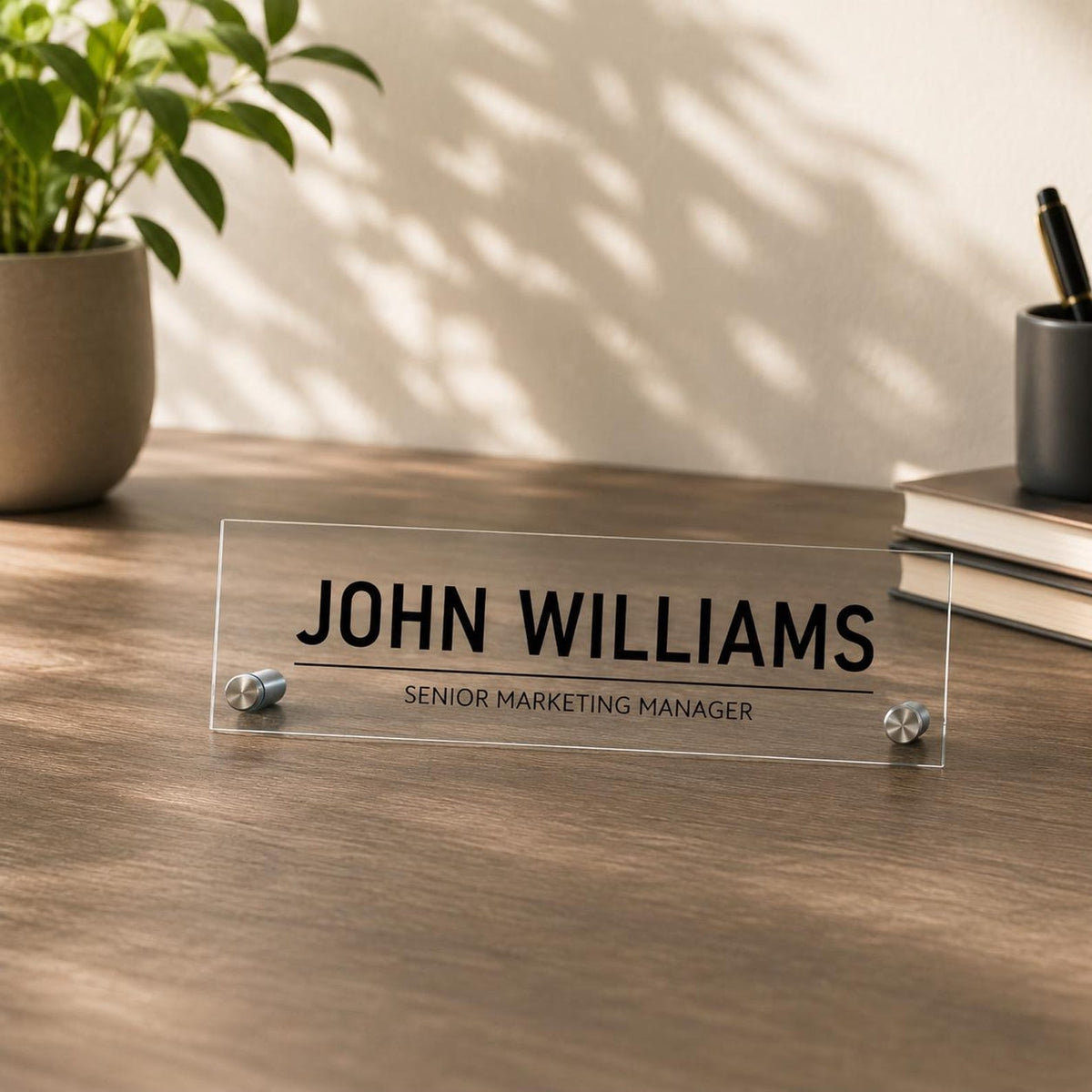 Personalized Acrylic Office Name Plate, Custom Desk Name Sign, Wall Mount Door Sign, Walnut Maple Wood Backing, Office Desk Decor — photo 5