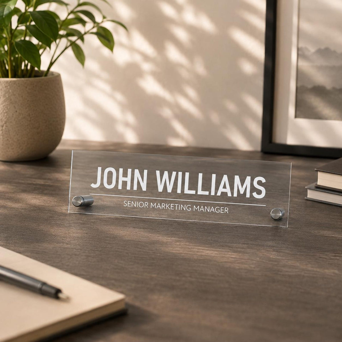 Personalized Acrylic Office Name Plate, Custom Desk Name Sign, Wall Mount Door Sign, Walnut Maple Wood Backing, Office Desk Decor — photo 2