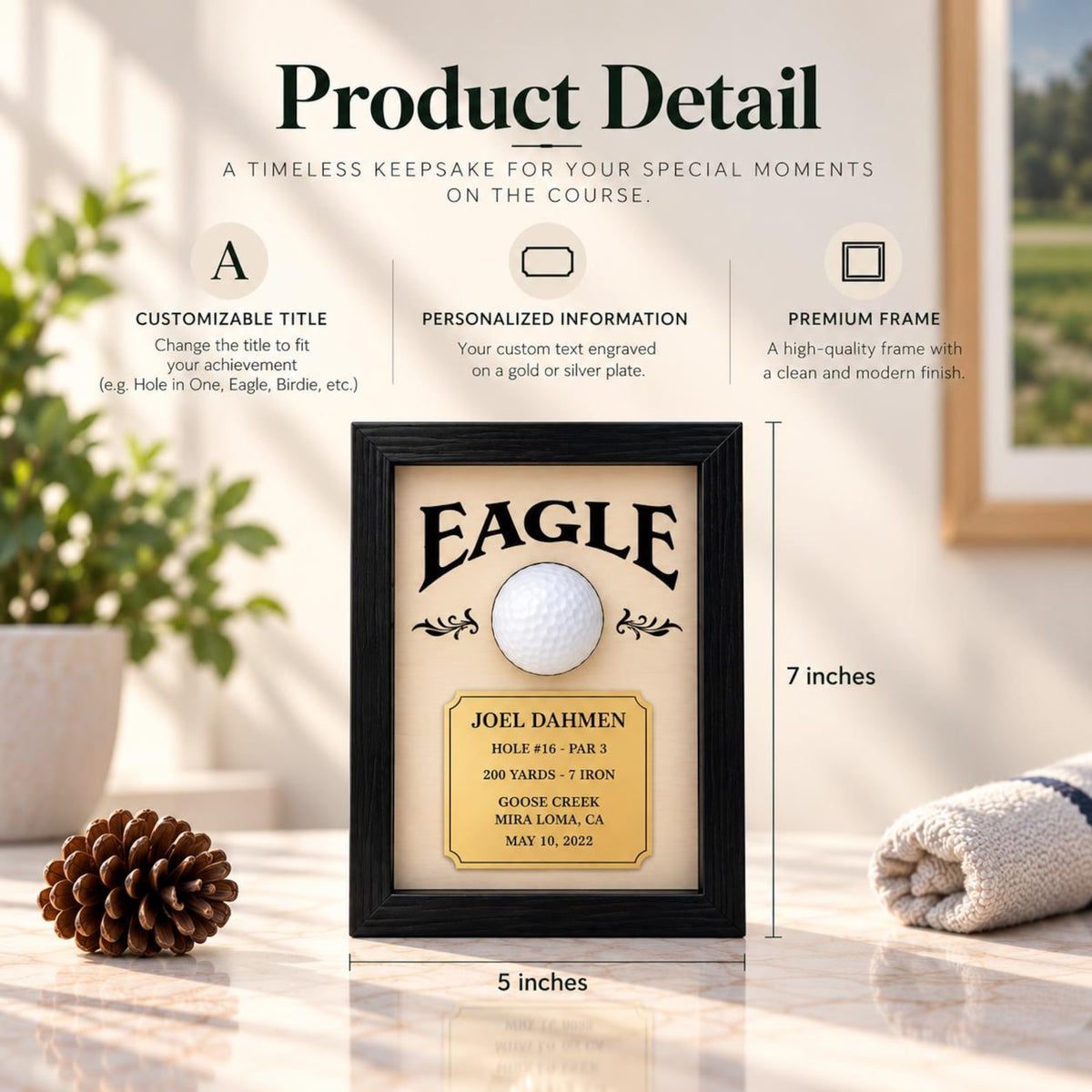 Personalized Hole in One Golf Ball Display, Custom Golf Keepsake Frame, Eagle Birdie Golf Gift, Golf Achievement Gift for Dad — photo 5