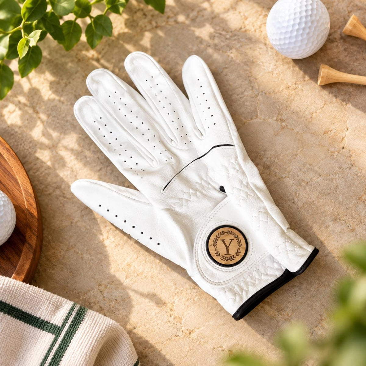 Personalized Women’s Golf Glove with Custom Wood Ball Marker, Cabretta Leather Golf Glove, Monogram Golf Gift for Her — photo 1