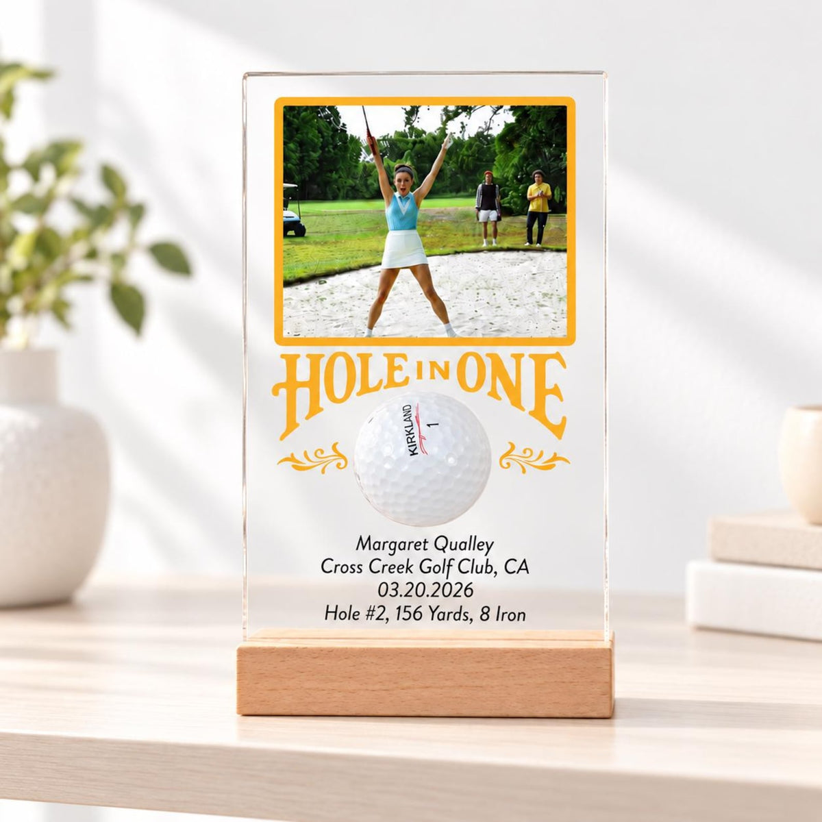Personalized Hole in One Plaque with Golf Ball Holder, Custom Golf Gift, Hole in One Display, Golfer Gift — photo 1