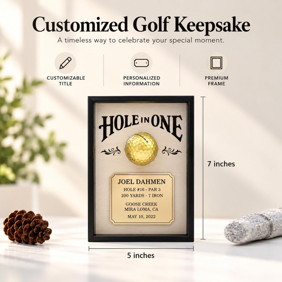 Personalized Hole in One Golf Ball Display, Custom Golf Keepsake Frame, Eagle Birdie Golf Gift, Golf Achievement Gift for Dad — photo 4