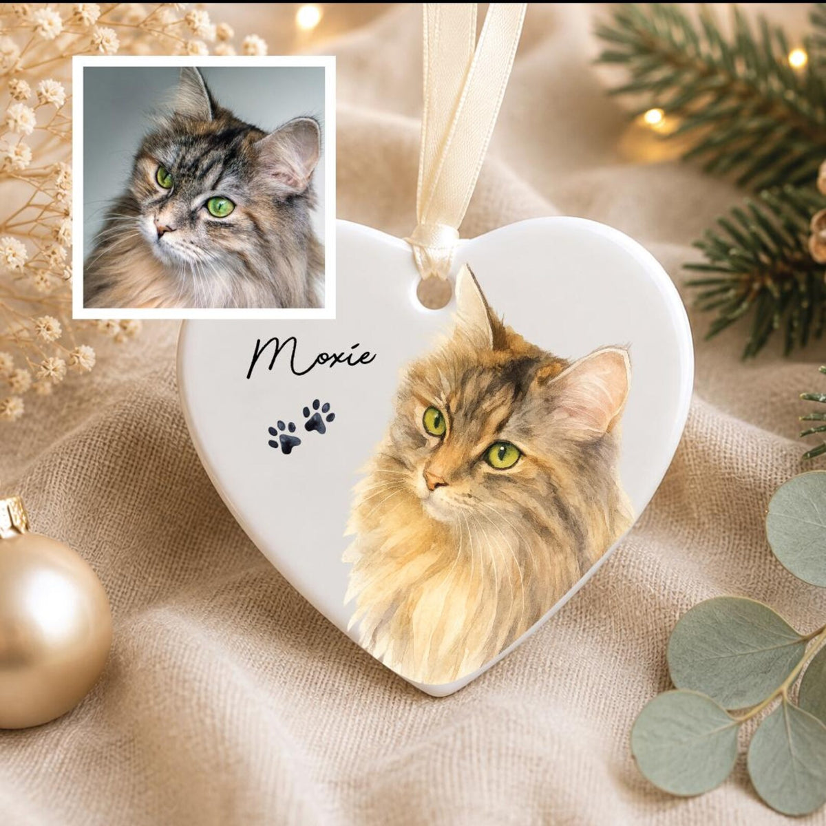 Custom Pet Watercolor Ornament – Personalized Dog & Cat Portrait Decoration — photo 2
