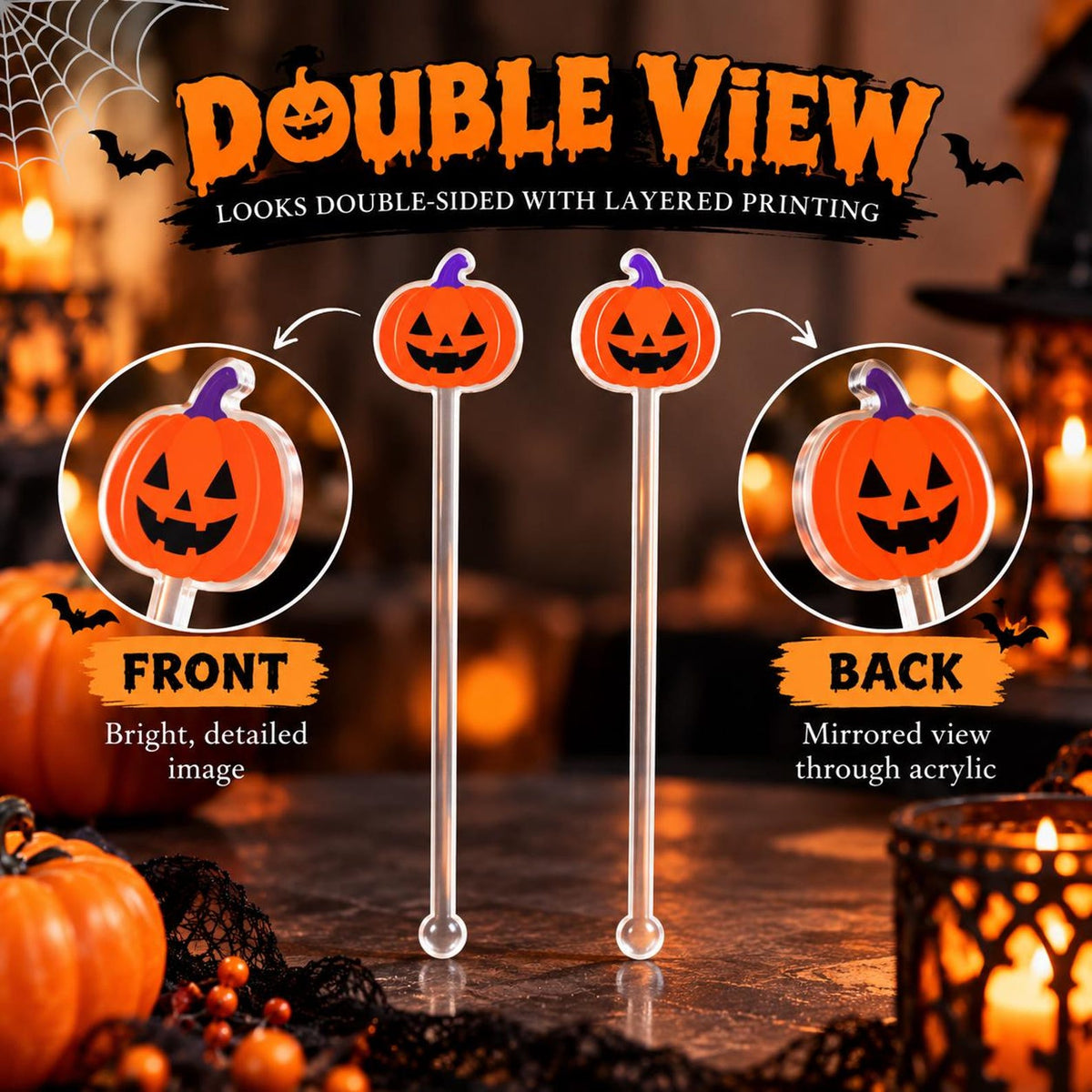 Halloween Drink Stirrers, Acrylic Cocktail Sticks, Ghost Boo Pumpkin Spooky Swizzle Sticks, Halloween Party Drink Decor — photo 7