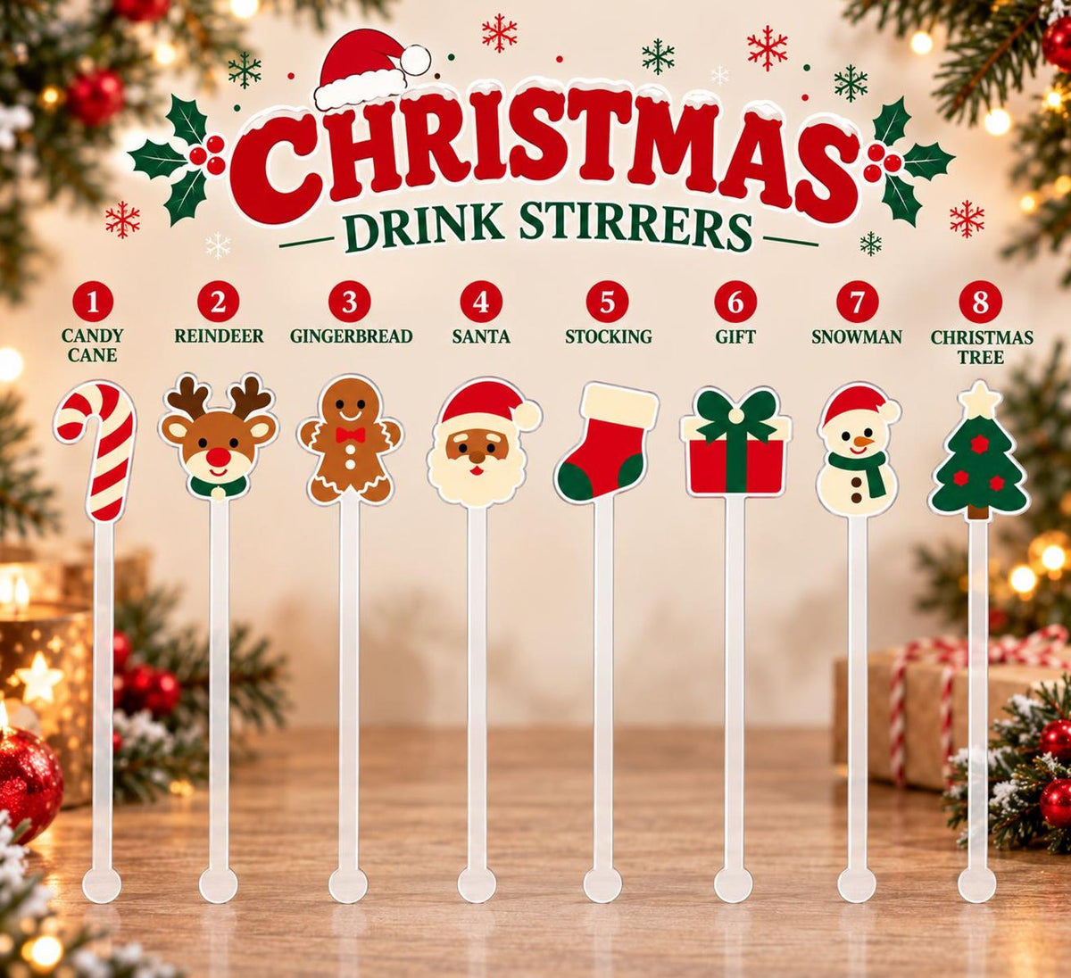 Christmas Drink Stirrers, Holiday Cocktail Sticks, Acrylic Christmas Swizzle Sticks, Christmas Party Drink Decor, Xmas Cocktail Accessories — photo 5