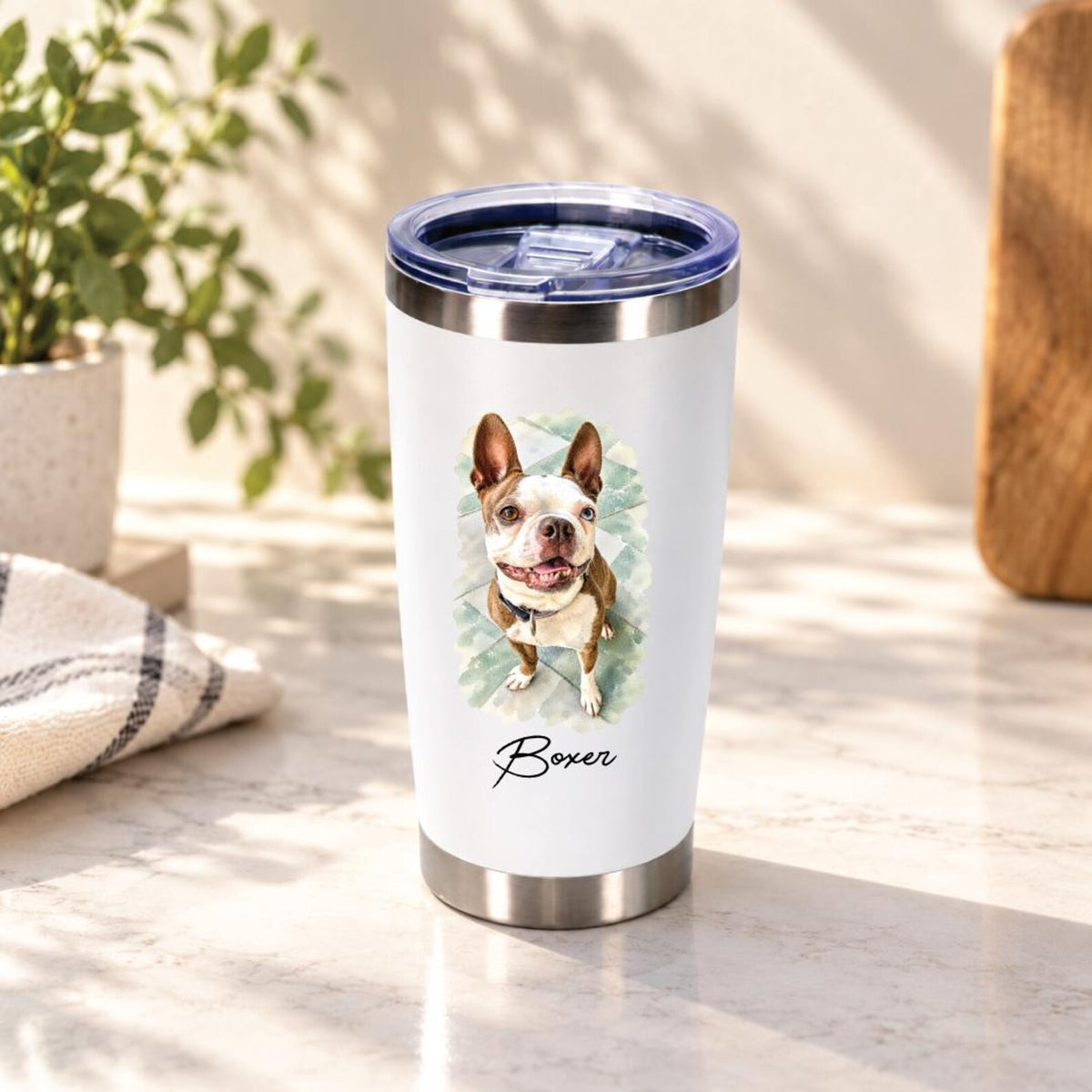 Custom Watercolor Photo Tumbler, Personalized Pet Portrait Travel Mug, 20 oz Stainless Steel Gift — photo 3