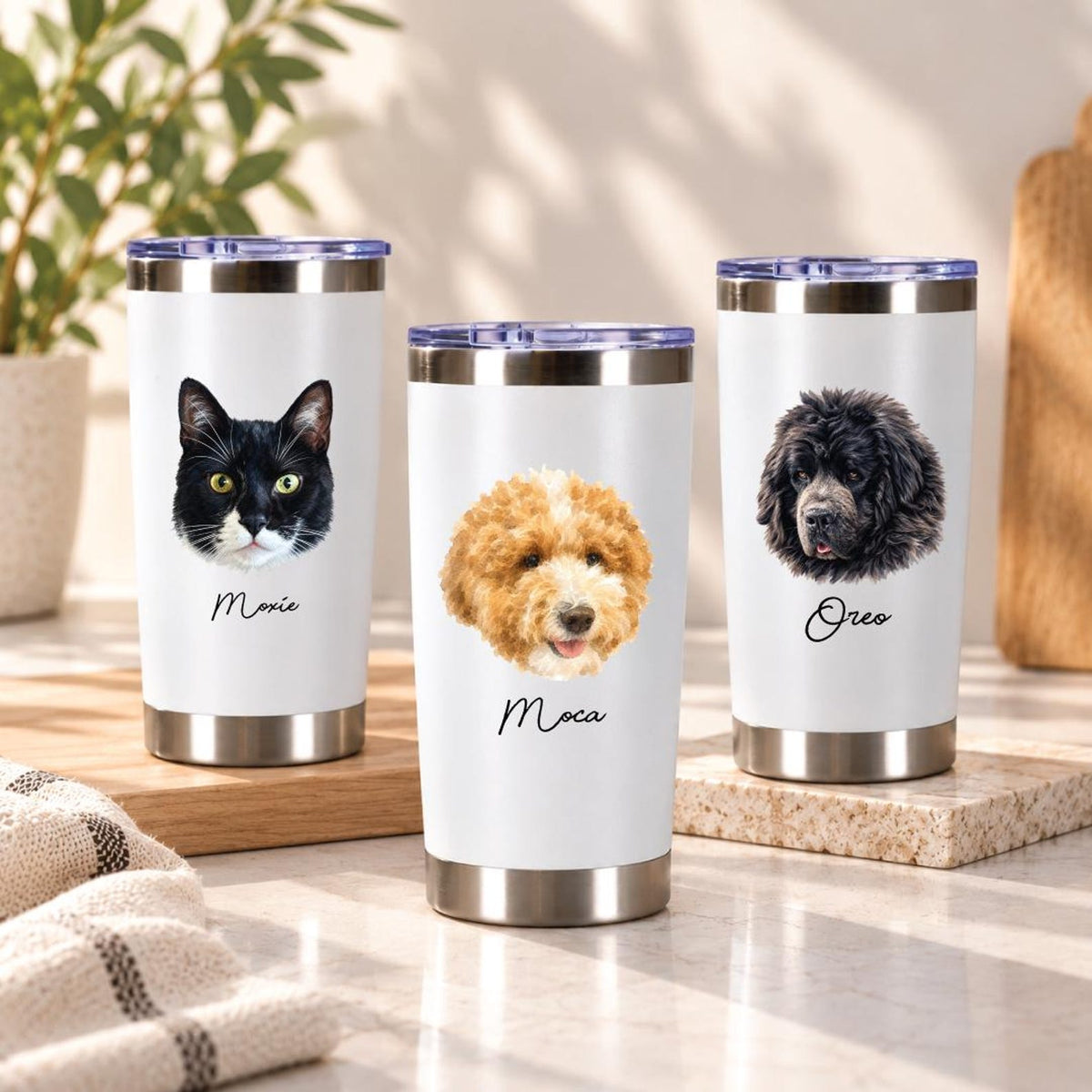 Custom Watercolor Photo Tumbler, Personalized Pet Portrait Travel Mug, 20 oz Stainless Steel Gift — photo 5