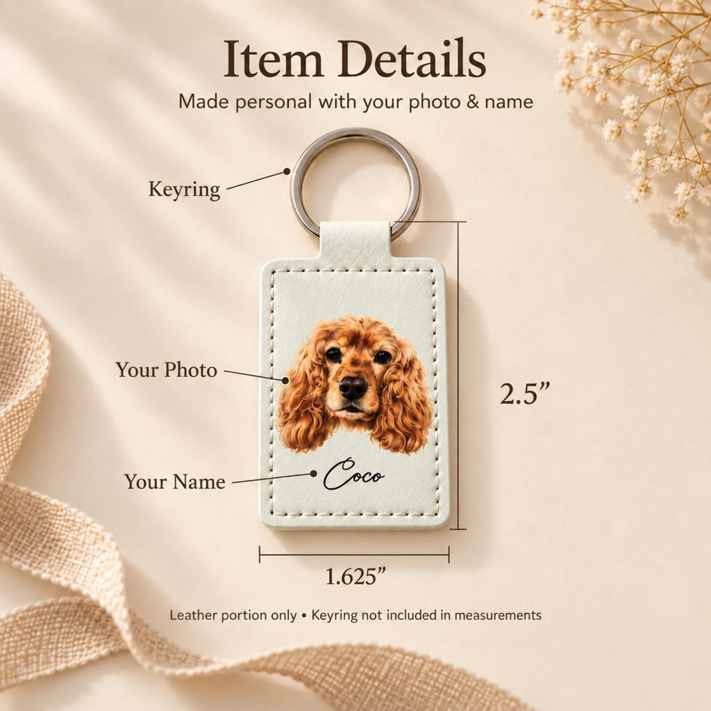 Custom Watercolor Photo Keychain, Personalized Faux Leather Pet or Family Keyring — photo 7