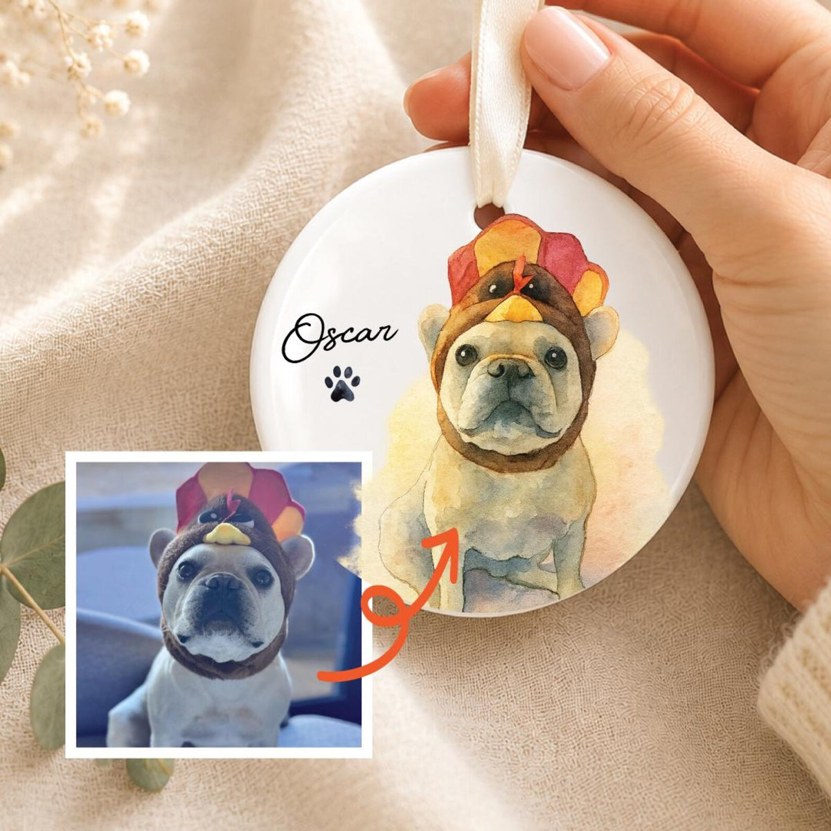 Custom Pet Watercolor Ornament – Personalized Dog & Cat Portrait Decoration — photo 1