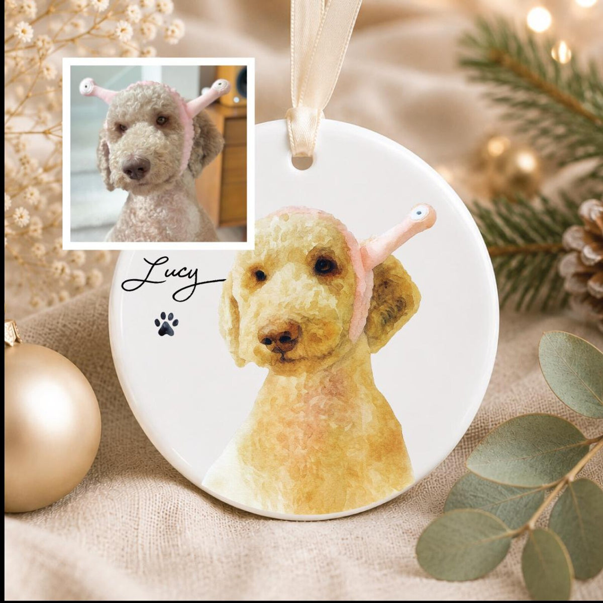 Custom Pet Watercolor Ornament – Personalized Dog & Cat Portrait Decoration — photo 3