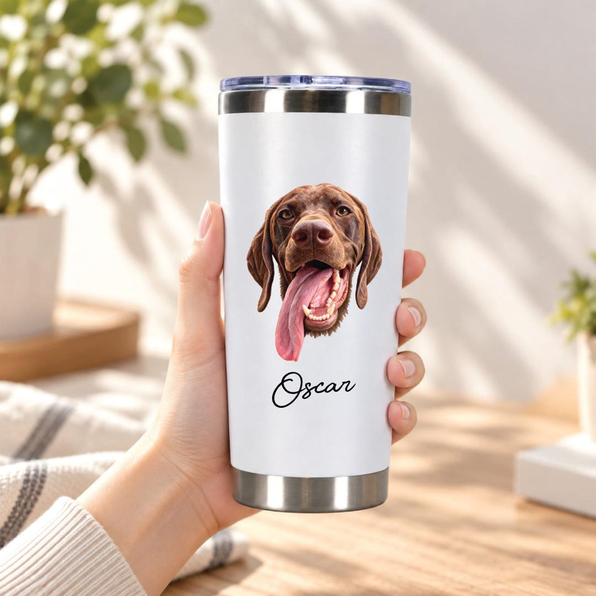 Custom Watercolor Photo Tumbler, Personalized Pet Portrait Travel Mug, 20 oz Stainless Steel Gift — photo 1