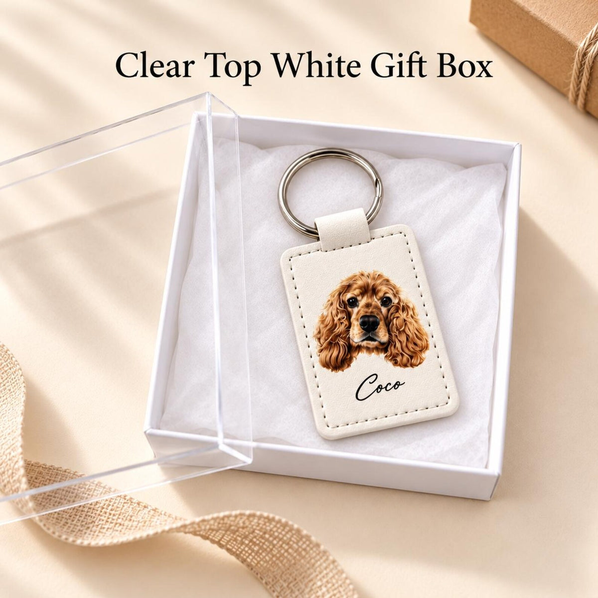 Custom Watercolor Photo Keychain, Personalized Faux Leather Pet or Family Keyring — photo 8