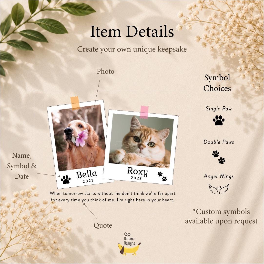Two Pet Memorial Plaque, Personalized Pet Loss Gift for Two Dogs or Cats — photo 3