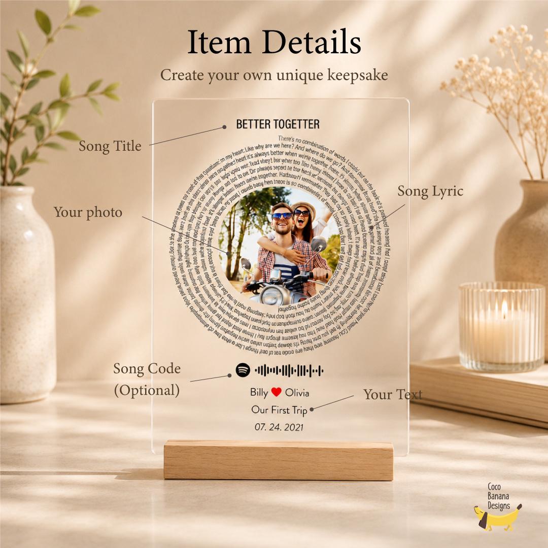 Photo Music Record, Custom Song Plaque, Favorite Song Lyrics Print, Photo and Lyrics — photo 4