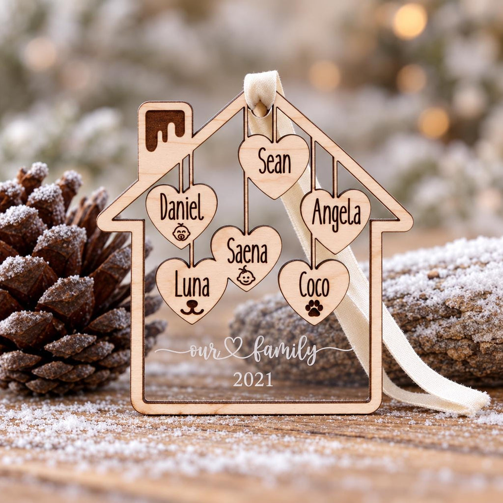 Personalized Family Christmas Ornament, Custom Family Name Ornament, Acrylic House Ornament — photo 1